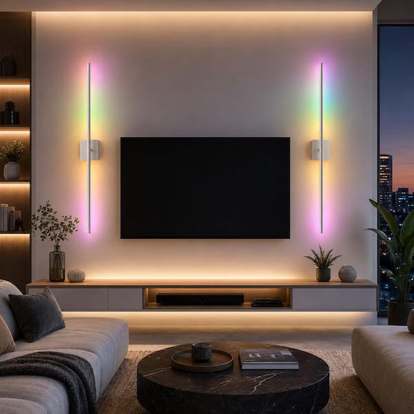 Briignite 2-Pack Linear Nickel LED Wall Sconce RGBCW Remote