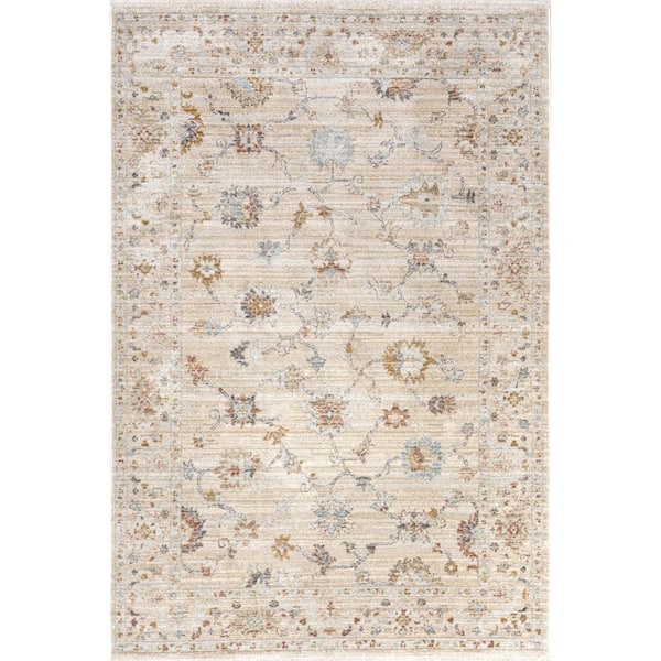 Porter Faded Medallion Fringe Beige 5 ft. x 8 ft. Area Rug