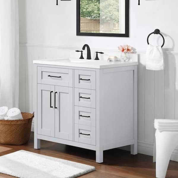 OVE Decors Tahoe III 36 in. W x 21 in. D x 35 in. H Bath Vanity in Dove Gray with White Engineered Quartz Top