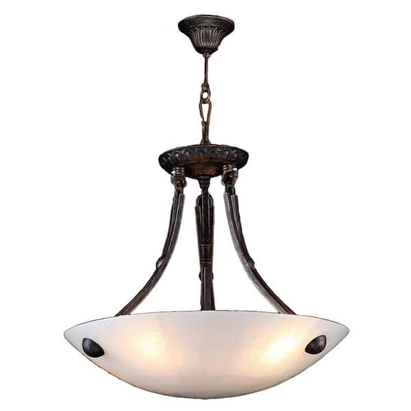 Worldwide Lighting Pompeii 4-Light Flemish Brass Natural Quartz Bowl Pendant