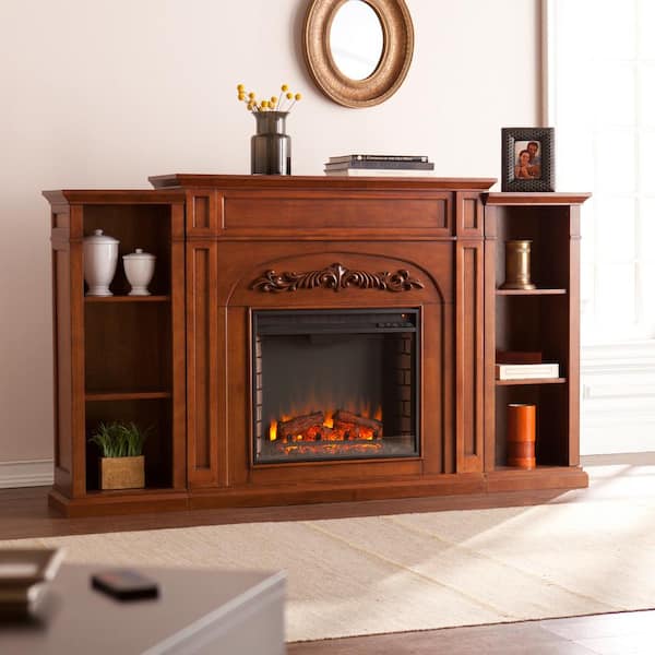 Binghamton 72.5 in. W Bookcase Electric Fireplace in Autumn Oak