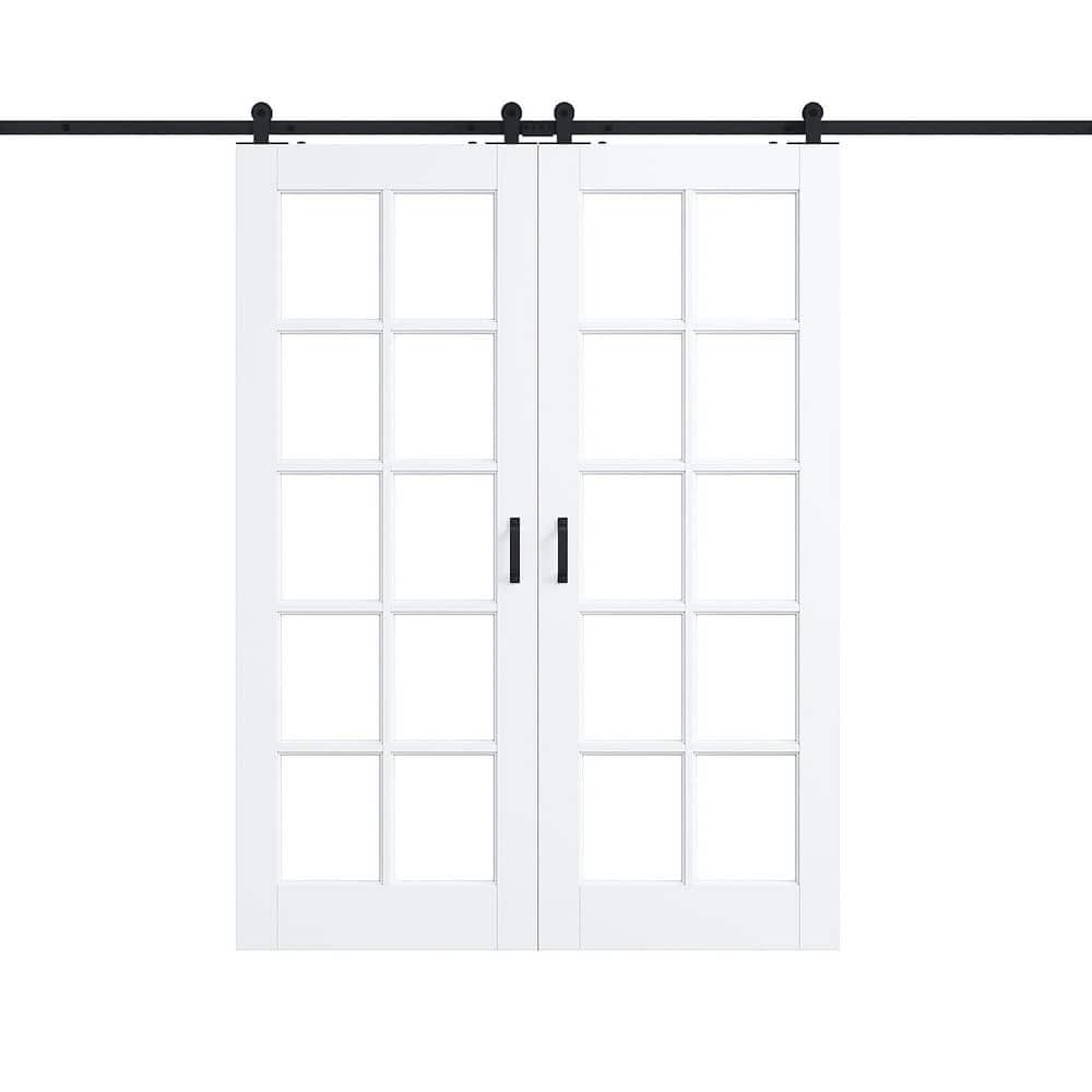 60 in. x 80 in. 10 Lite Clear Glass White Primed MDF Top Mount Sliding Barn Door with Hardware Kit (T Shape Hanger) price history on PriceWatchPro