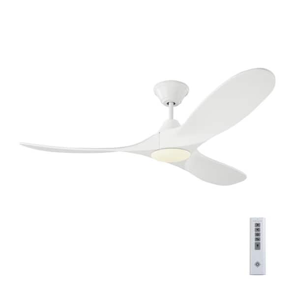 Generation Lighting Maverick II 52 in. Integrated LED Modern Indoor/Outdoor Matte White Ceiling Fan with White Blades and Remote Control