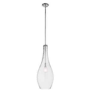 Everly 29.5 in. 1-Light Chrome Transitional Shaded Kitchen Teardrop Pendant Hanging Light with Clear Glass