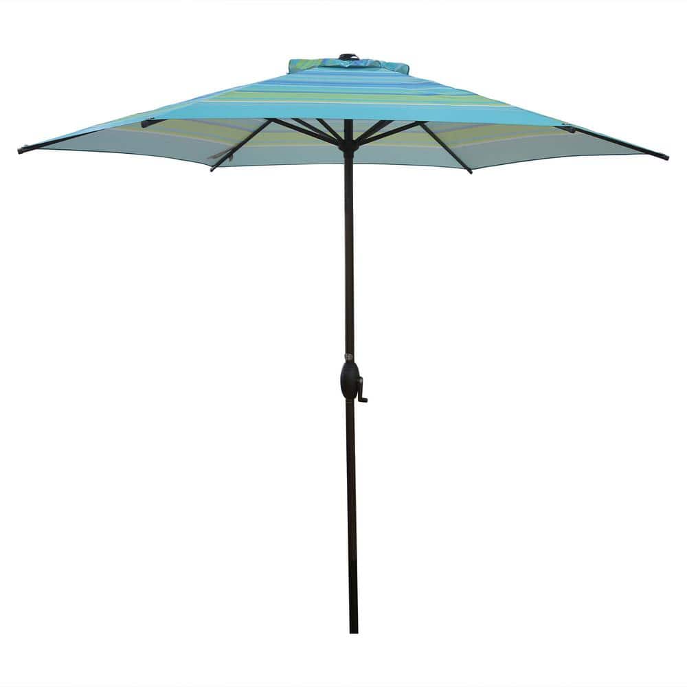 9 ft. Market Push Button Tilt Outdoor Patio Umbrella in Turquoise Stripe wi
