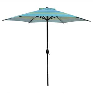 9 ft. Market Push Button Tilt Outdoor Patio Umbrella in Turquoise Stripe with Crank