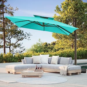11 ft. Square Cantilever Umbrella Patio Rotation Outdoor Umbrella with Cover in Peacock Blue
