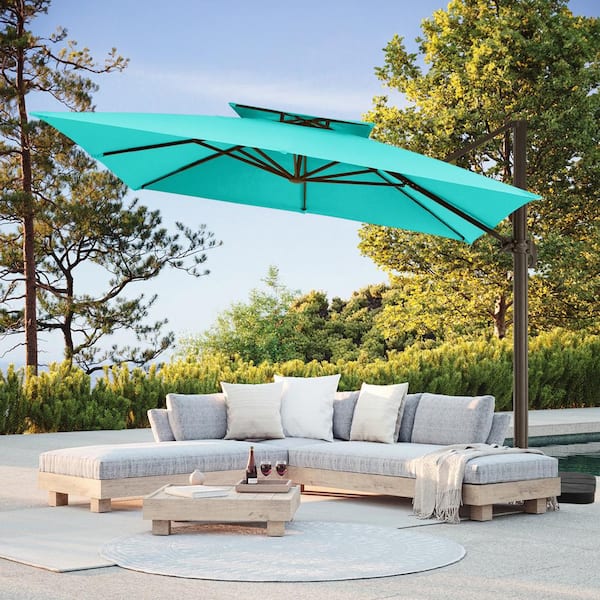 JEAREY 11 ft. Square Cantilever Umbrella Patio Rotation Outdoor Umbrella with Cover in Peacock Blue