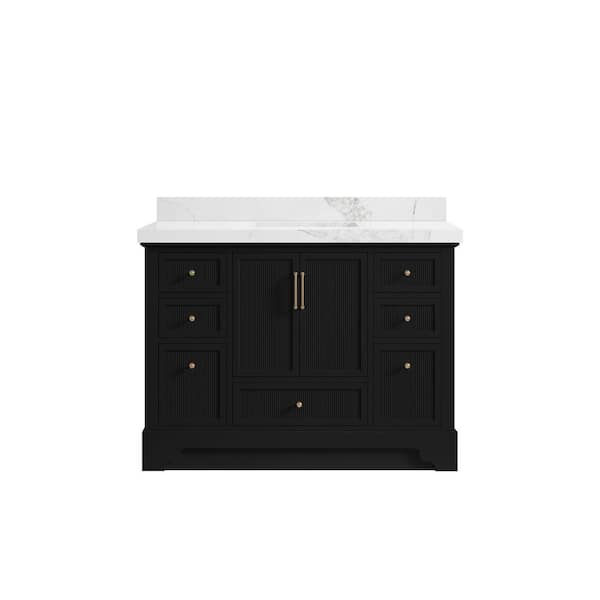 Willow Collections Alys 48 in. W x 22 in. D x 36 in. H Single Sink Bath Vanity in Black with 2 in. Calacatta Nuvo Top