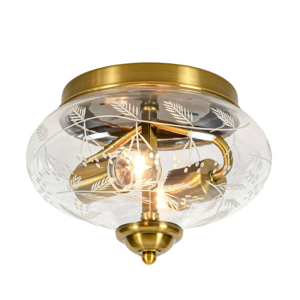 Lumin 2-Light 9.8 in. W Aged Brass Flush Mount Light with Patterned Glass Mushroom Shade for Bedroom and Entryway price history on PriceWatchPro