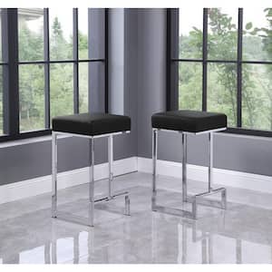 Jupiter Lane 25 in. H Black / Faux Leather Backless Metal Counter Height Stools with Silver Base (Set of 2)