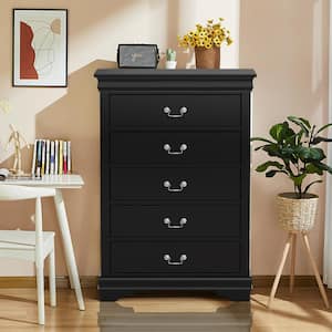 Black 5-Drawer 31.5 in. Wide Chest of Drawers