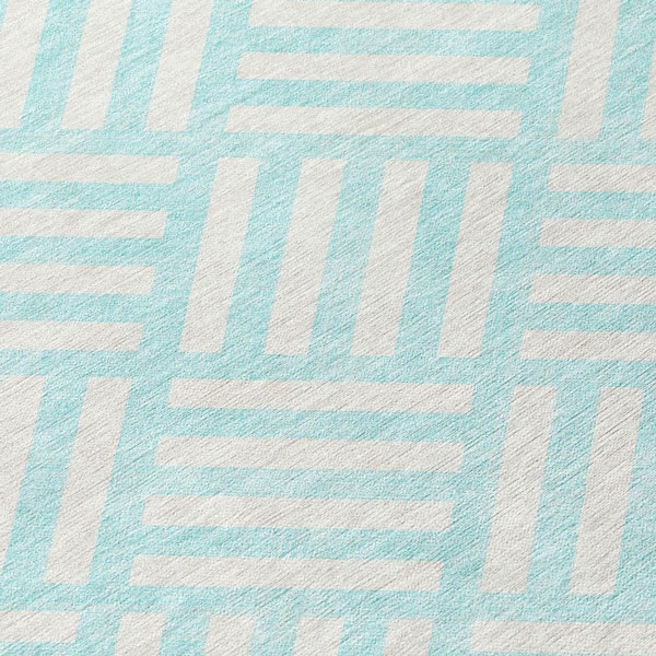 Aqua, Ivory 10 ft. x 14 ft. Woven Geometric Polyester Rectangle Indoor/Outdoor Area Rug
