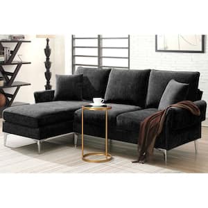 84 in. Black with 2-Pillows Chenille Upholstered Sectional Sofa in 2-Piece L-shaped