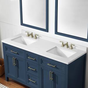 Mayfield 60 in. W x 22 in. D Vanity in Grayish Blue with Cultured Marble Vanity Top in White with White Basins
