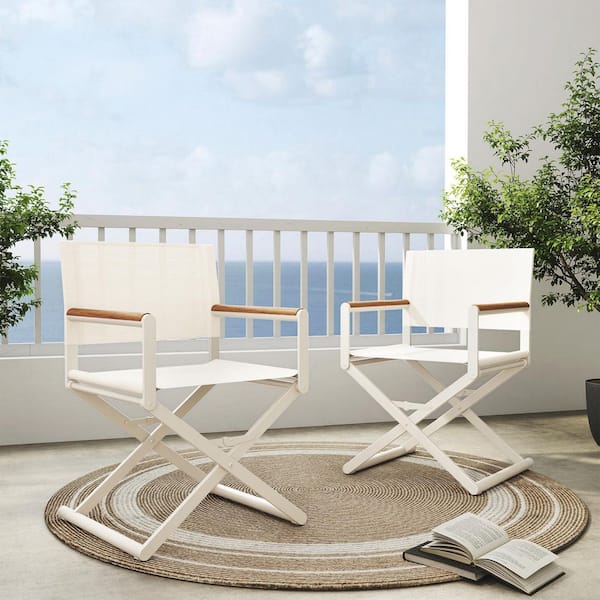 Folding 2-Pack Directors Chairs, Sling and Woodgrain Armrests, Apricot