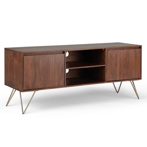 Hunter Solid Mango Wood 60 in. Wide Industrial TV Media Stand in Umber Brown Stain for TVs up to 65 in.