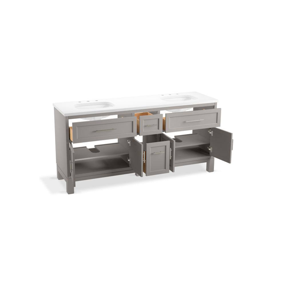 KOHLER Quo 72 in. W x 21 in. D x 36 in. H Double Sink Freestanding Bath Vanity in Mohair Grey