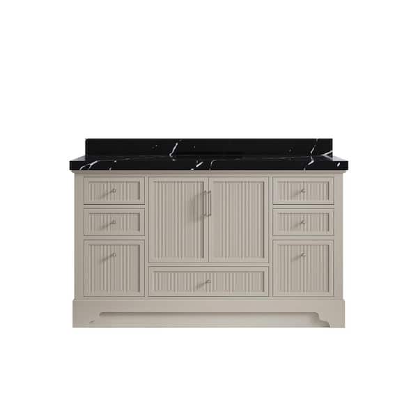 Willow Collections Alys 60 in. W x 22 in. D x 36 in. H Single Sink Bath Vanity in Fine Grain with 2 in. Calacatta Black Qt. Top