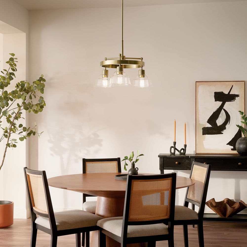 Eastmont 23.25 in. 3-Light Brushed Natural Brass Vintage Industrial Shaded Circle Chandelier for Dining Room price history on PriceWatchPro