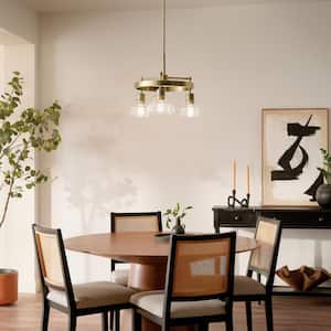 Eastmont 23.25 in. 3-Light Brushed Natural Brass Vintage Industrial Shaded Circle Chandelier for Dining Room