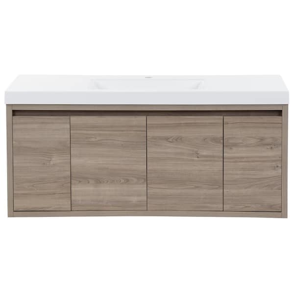 Millhaven 49 in. Single Sink Forest Elm Bath Floating Vanity with White Cultured Marble Top (Assembled)