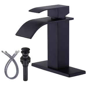 Single Handle Single Hole Bathroom Faucet with Deckplate Included and Supply Lines in Matte Black