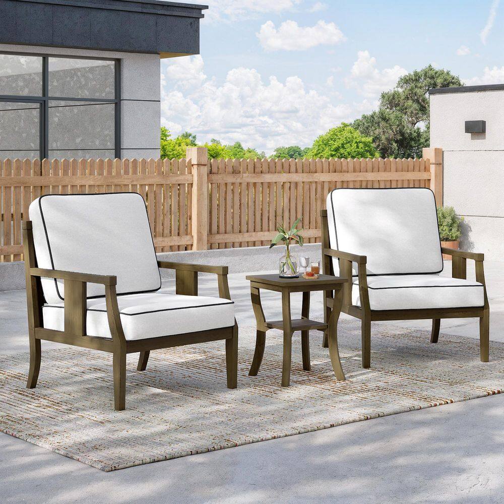 Brown Teak Outdoor Lounge Chair with Beige Cushions （Set of 2） price history on PriceWatchPro