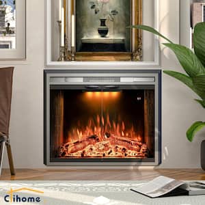 35.6 in. W Black Electric Fireplace Inserted with Combustion Sounds