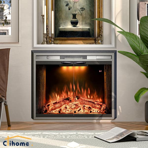 Clihome 35.6 in. W Black Electric Fireplace Inserted with Combustion Sounds