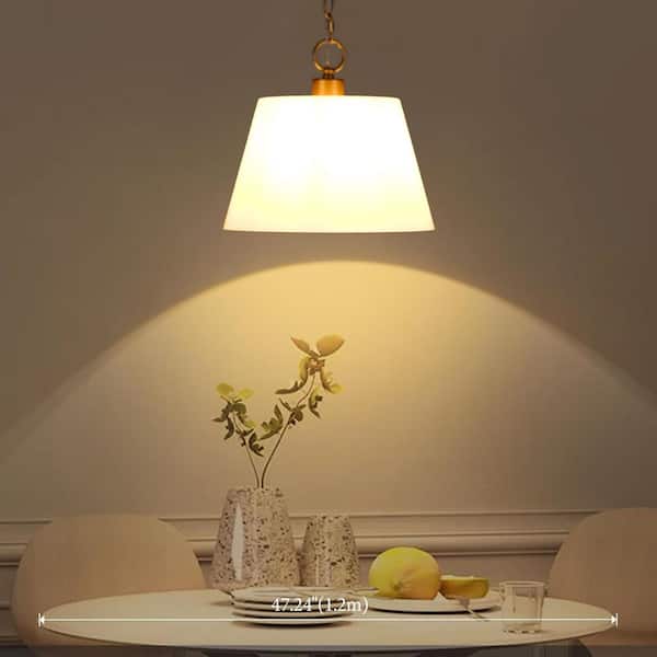 Verto 11.8 in. 1-Light Brass Pendant Light with Alabaster Glass Shade