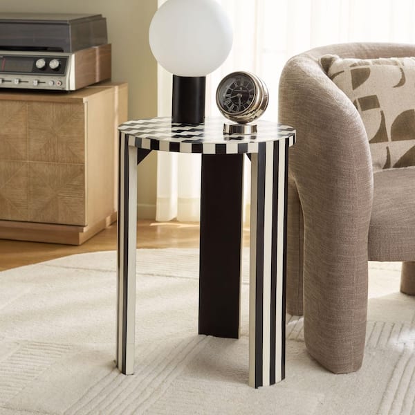 Rina 16 in. Black/White Round Wood End Table