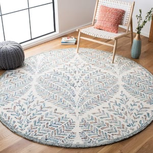 Capri 4 ft. x 4 ft. Round Ivory/Blue Geometric Leaf Area Rug