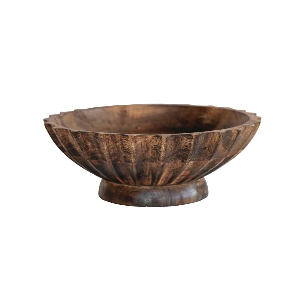 9.5 in. Burnt Finish Brown Mango Wood Serving Bowls, 160 oz