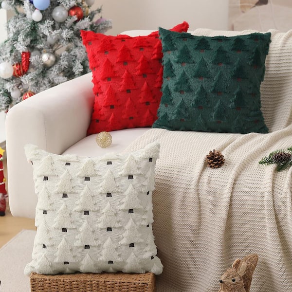 Angel Sar 20 in. x 20 in. Cream White Christmas Tree Throw Pillow