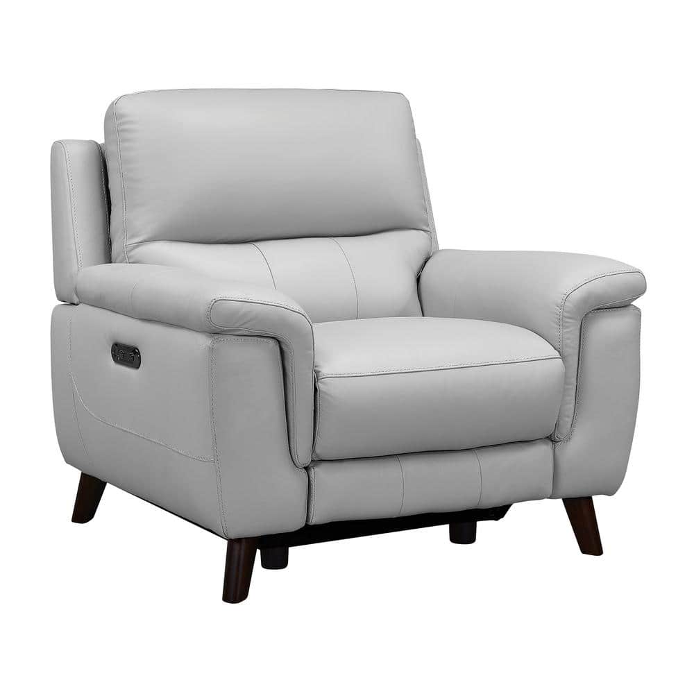 Dove Gray Contemporary Leather Power Recliner with USB, 40"