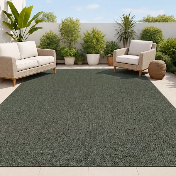 Solana Boho Easy Jute Rustic Solid Color Green 8 ft. x 10 ft. Indoor/Outdoor Area Rug