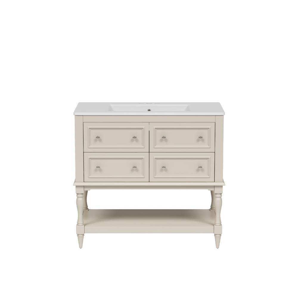 36 in. W x 18 in. D x 34 in. H Freestanding Bath Vanity in Beige with Ceramic Sink Top, 4 Drawers price history on PriceWatchPro