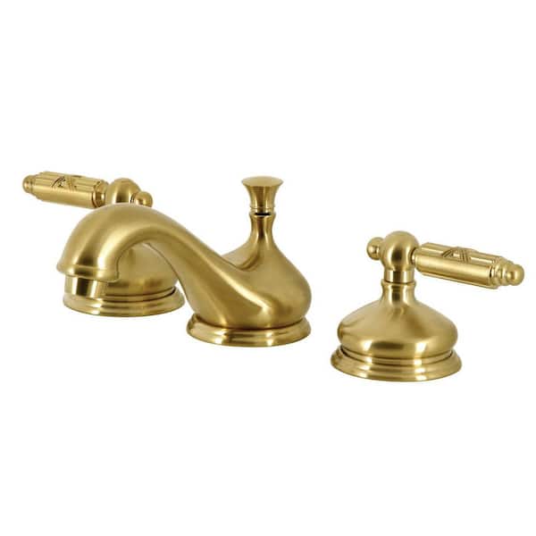 Kingston Brass Georgian 8 in. Widespread 2-Handle Bathroom Faucets with Brass Pop-Up in Brushed Brass