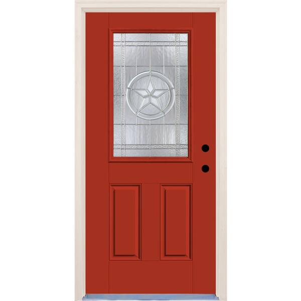 Builders Choice 36 in. x 80 in. Left-Hand Texas Star 1/2 Lite Decorative Glass Engine Fiberglass Prehung Front Door with Brickmould