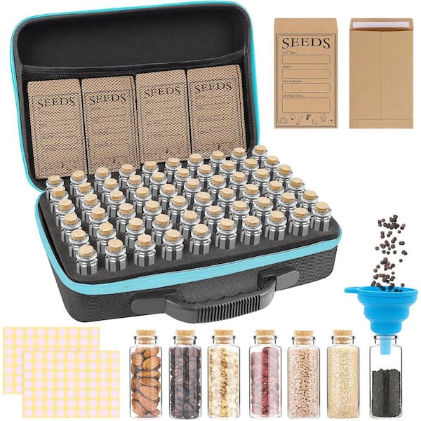 Phewnyzo 60 Slots Seed Storage Organizer with 20 Envelopes Double Zipper Bag Label Stickers Seed Container for Garden Plants