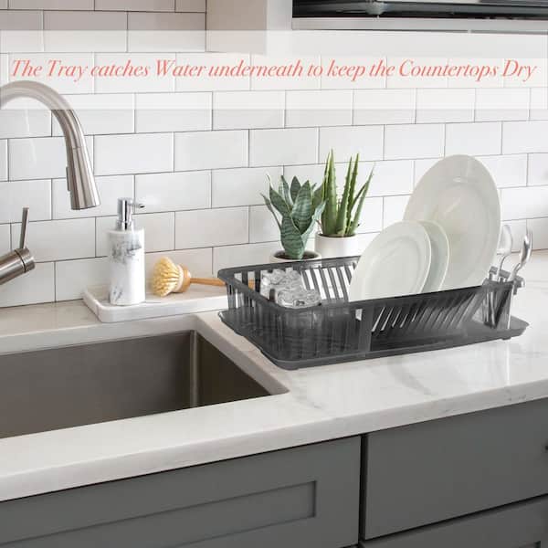 Kitchen Details Large Dish Rack with Tray in Smoke Grey 15100-SMOKE - The  Home Depot