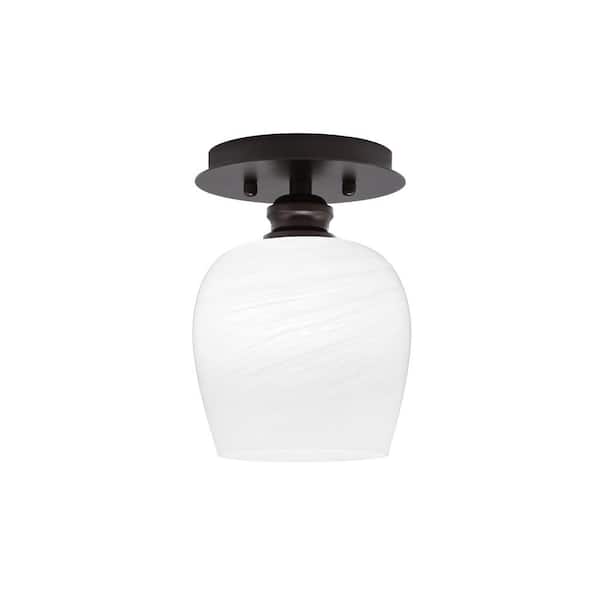 Unbranded Albany 1-Light 6 in. Espresso Semi-Flush with White Marble Glass Shade