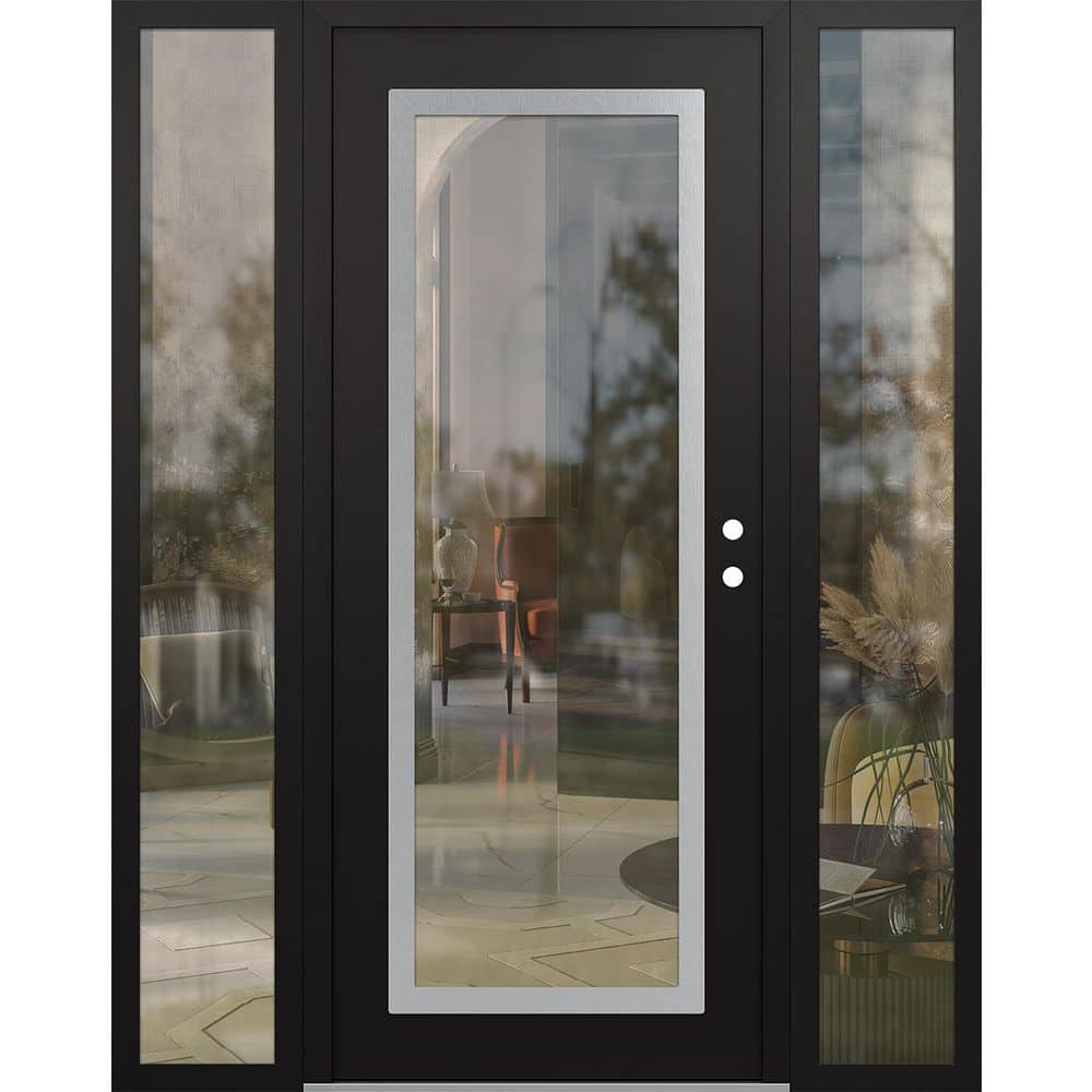 C1 64 in. x 80 in. Silver P Left-Hand/Inswing Clear Glass Black/Black 2-Sidelite Steel Prehung Front Door price history on PriceWatchPro