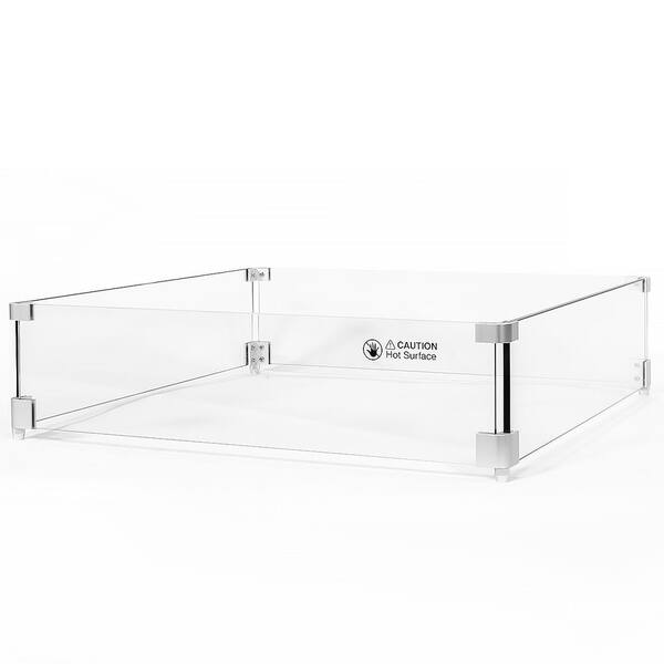 Barton 24 in. x 24 in. Tempered Glass Screen Flame/Wind Guard for Square Fire Pit Table Heater