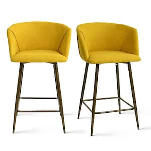 Yellow Wide Barrel Shape High Back Upholstered Metal Frame 26 in. Counter Stool (Set of 2) (21.8 in. W x 36.5 in. H)