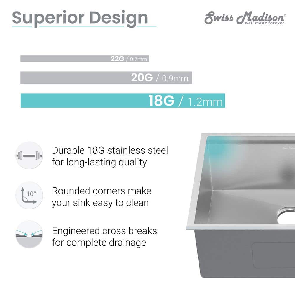 Rivage 45 x 19 Stainless Steel Single Basin Undermount Kitchen Sink