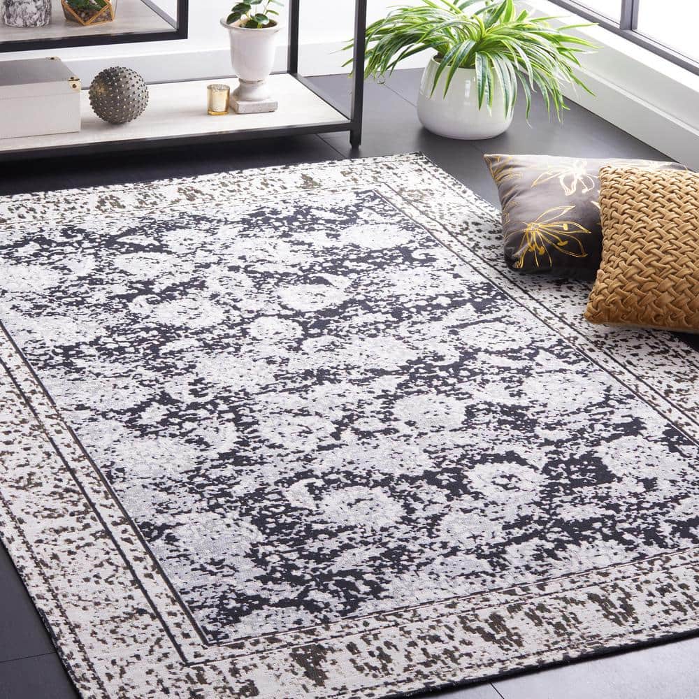 Grey and Sage Rectangular Washable Cotton Area Rug