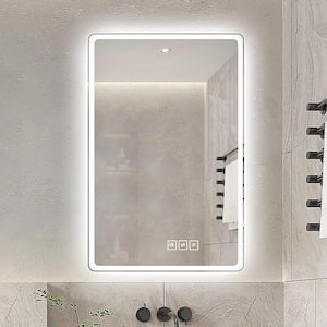 24 in. W x 40 in. H Rectangular Frameless Wall Bathroom Vanity Mirror in Glass with Front Light and Illuminator