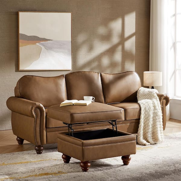 Andres Transitional Style 2-Piece Camel PU Leather Living Room Set